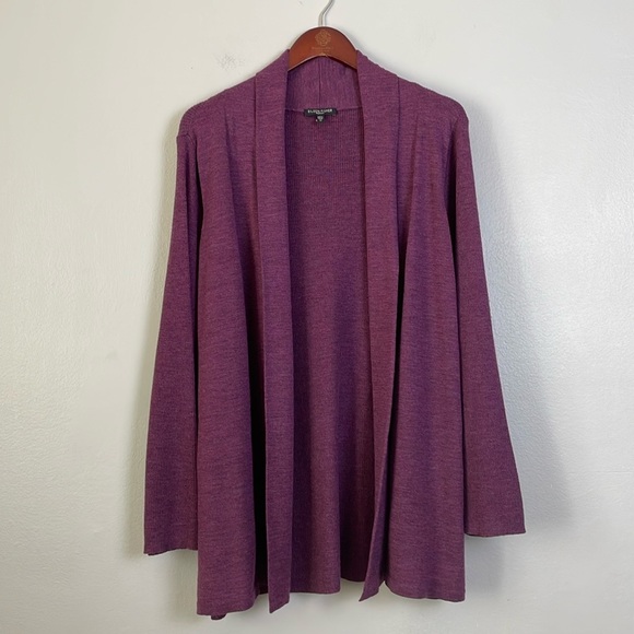 Eileen Fisher Sweaters - Eileen Fisher Italian Yarn Merino Wool Cardigan Size XL Purple Open Front Ribbed